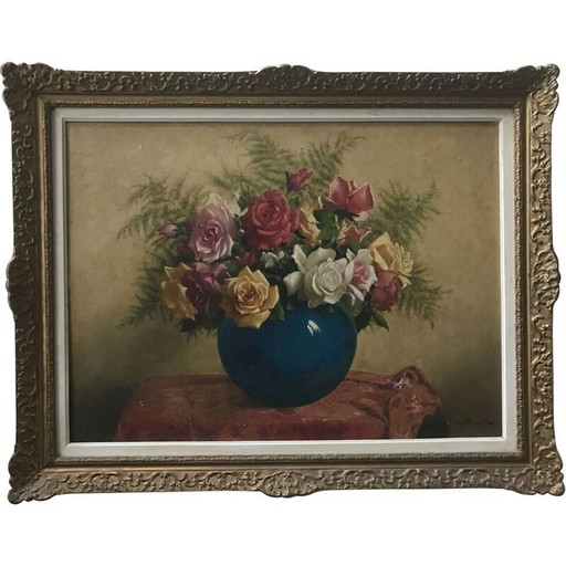 Öl auf tafel vintage "Blumenstrauß" von L.Noireaut