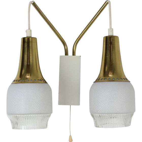 Image 1 of Vintage Wandlampe aus Glas und Messing, Tschechoslowakei 1970