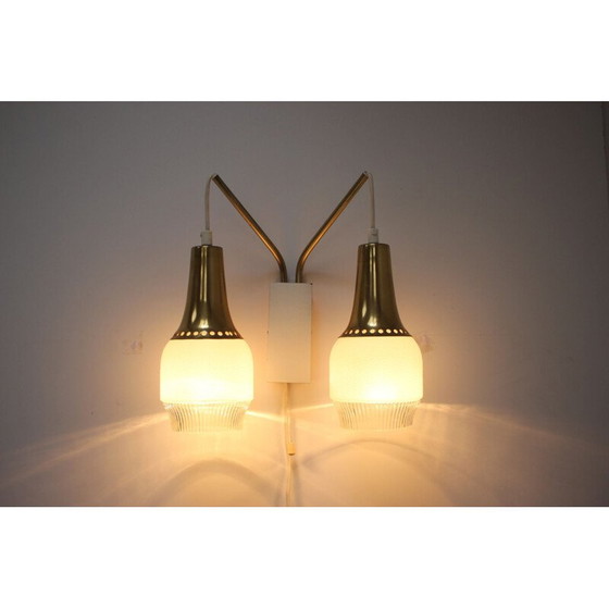 Image 1 of Vintage Wandlampe aus Glas und Messing, Tschechoslowakei 1970