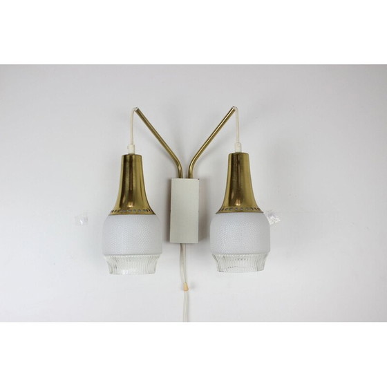 Image 1 of Vintage Wandlampe aus Glas und Messing, Tschechoslowakei 1970