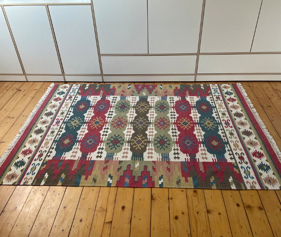 Image 1 of Vintage KELIM zu Teak Boho Orientteppich