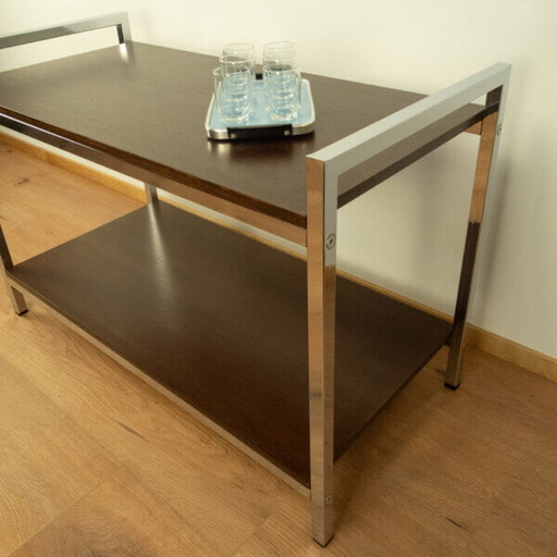 1960s Chrome and Stained Mahogany Shelf