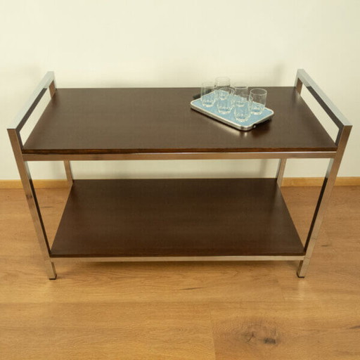 1960s Chrome and Stained Mahogany Shelf