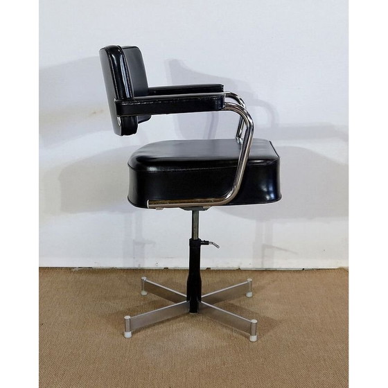 Image 1 of Vintage-Drehstuhl aus Leder, 1960er Jahre