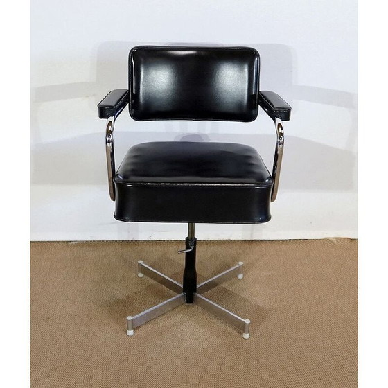 Image 1 of Vintage-Drehstuhl aus Leder, 1960er Jahre
