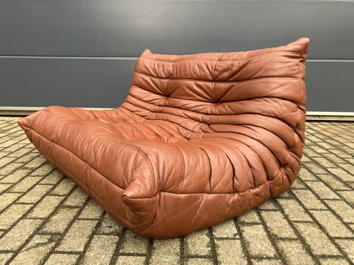 100% Original Vintage Cognac Leder Togo Ligne Roset 2Sitzer