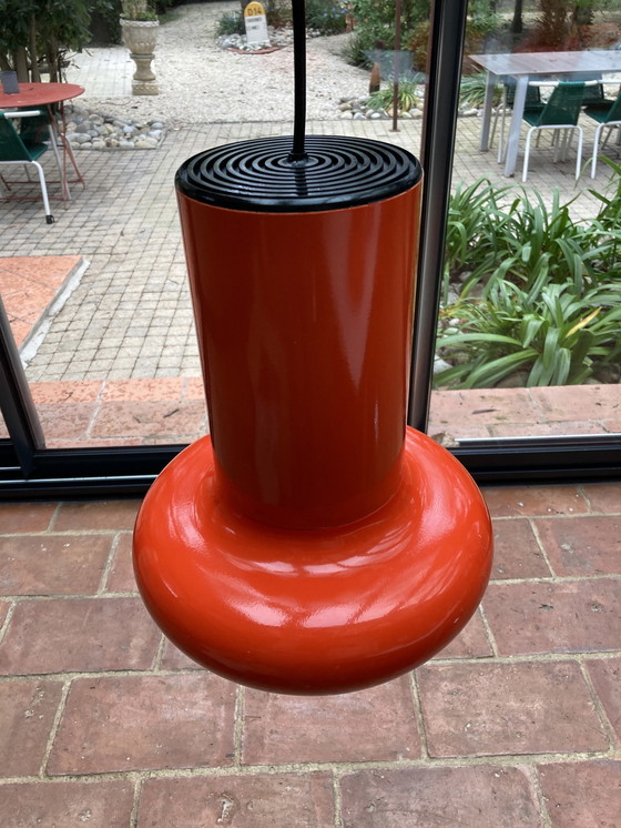 Image 1 of 4 Hängeleuchten Aus Metall, Orange 70er Jahre.