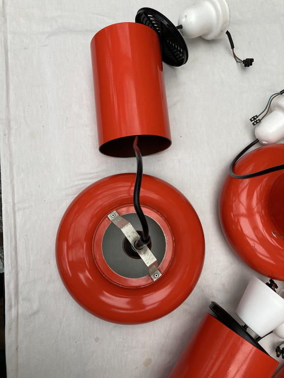 Image 1 of 4 Hängeleuchten Aus Metall, Orange 70er Jahre.