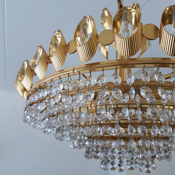 Image 1 of Palwa vergoldete & Kristall-Hängelampe, 1960er