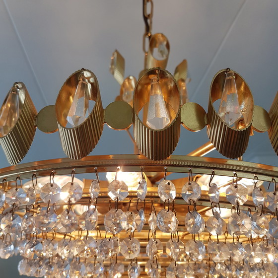 Image 1 of Palwa vergoldete & Kristall-Hängelampe, 1960er