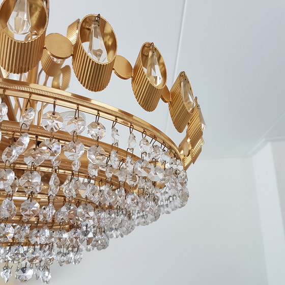 Image 1 of Palwa vergoldete & Kristall-Hängelampe, 1960er