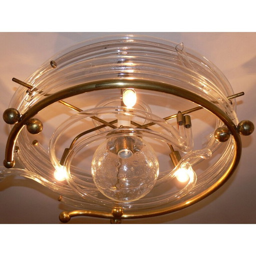 Vintage-Kronleuchter aus Glas und Messing von René Roubicek, 1960