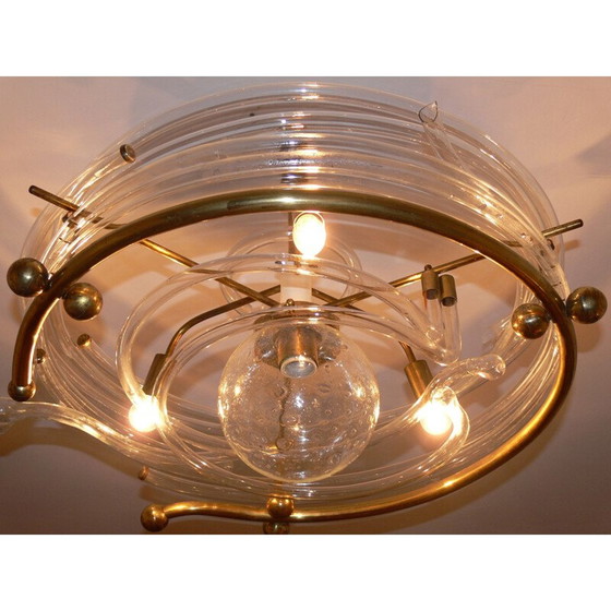 Image 1 of Vintage-Kronleuchter aus Glas und Messing von René Roubicek, 1960