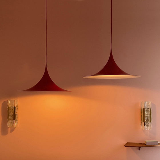 Image 1 of 2X Fog & Mørup Red Semi Pendelleuchten von Bonderup & Thorup, 1960S