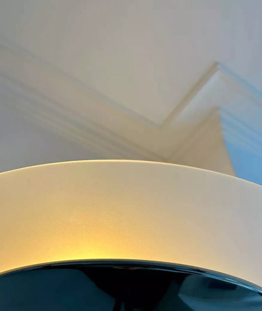 Modernistische Vintage-Stehleuchte " Modell 44 " Perzel Verchromtes Metall Und Sandgestrahltes Glas