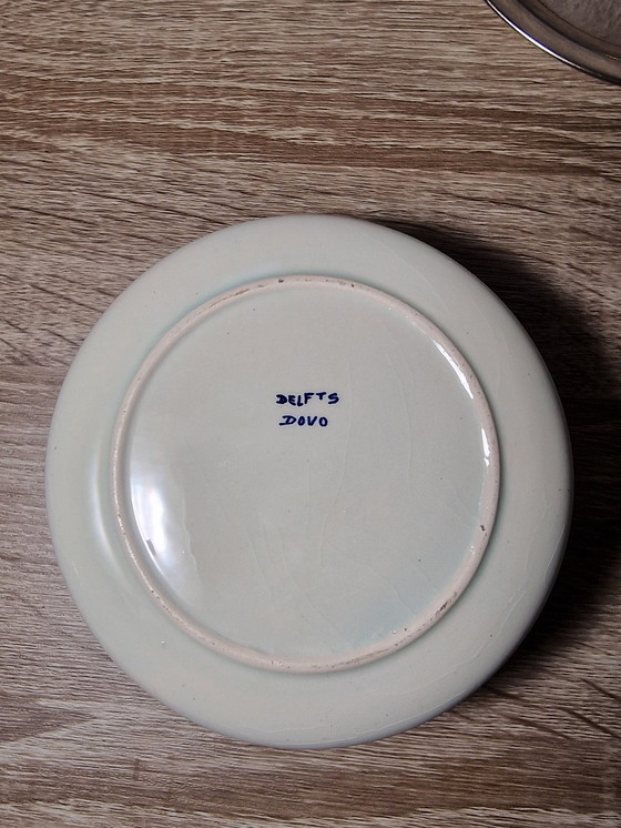 Image 1 of Seltene Delfter Blau Dovo Holland Porzellan Chrom Aschenbecher