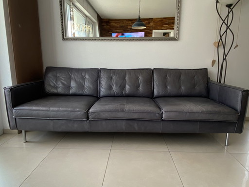 Mondo Leder Sofa inkl. Hocker in Anthrazit