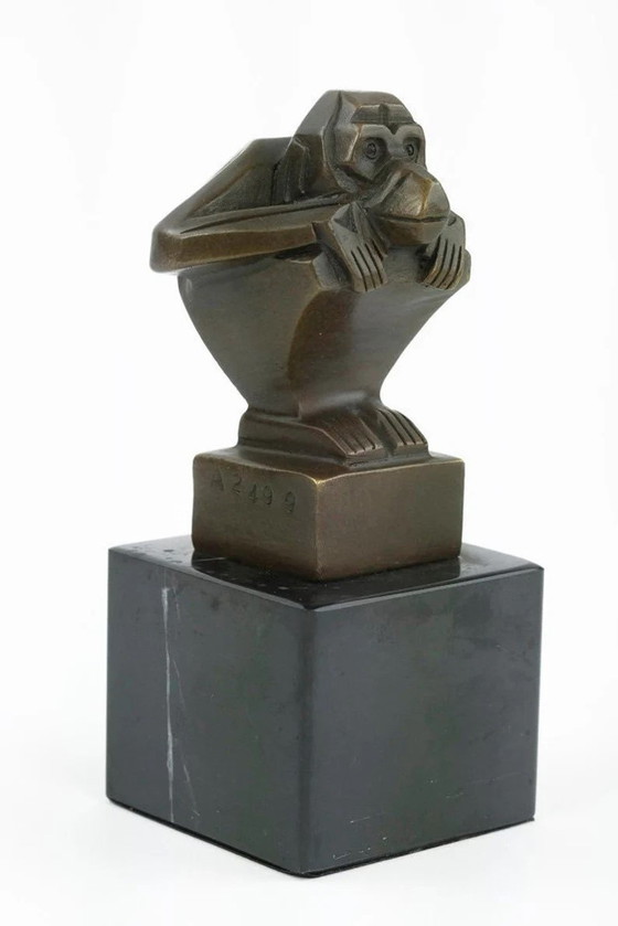 Image 1 of Sitzender Bronzener Affe im Art-Deco-Stil, Casimir Brau
