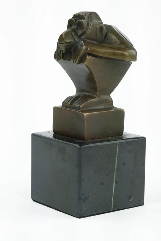 Image 1 of Sitzender Bronzener Affe im Art-Deco-Stil, Casimir Brau