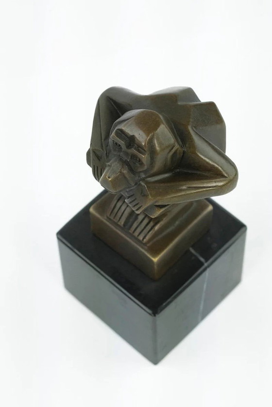 Image 1 of Sitzender Bronzener Affe im Art-Deco-Stil, Casimir Brau