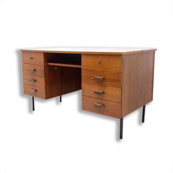 Image 1 of Vintage Schreibtisch aus Buche, Eisen und Kunststoff, Tschechoslowakei 1970er Jahre