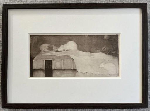 Jan Mankes 1889-1920 / Original Heliogravüre Mäuse auf Pergamentbuch 1923 (schön gerahmt)