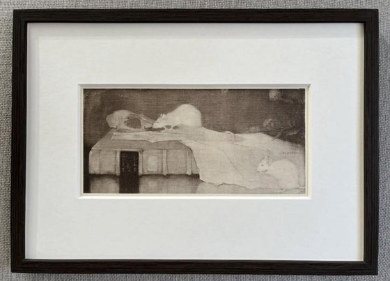 Image 1 of Jan Mankes 1889-1920 / Original Heliogravüre Mäuse auf Pergamentbuch 1923 (schön gerahmt)