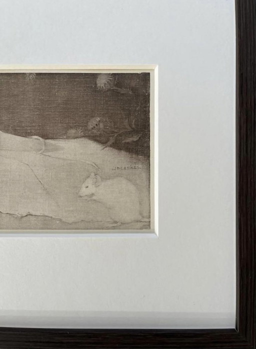 Jan Mankes 1889-1920 / Original Heliogravüre Mäuse auf Pergamentbuch 1923 (schön gerahmt)