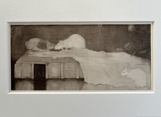 Image 1 of Jan Mankes 1889-1920 / Original Heliogravüre Mäuse auf Pergamentbuch 1923 (schön gerahmt)