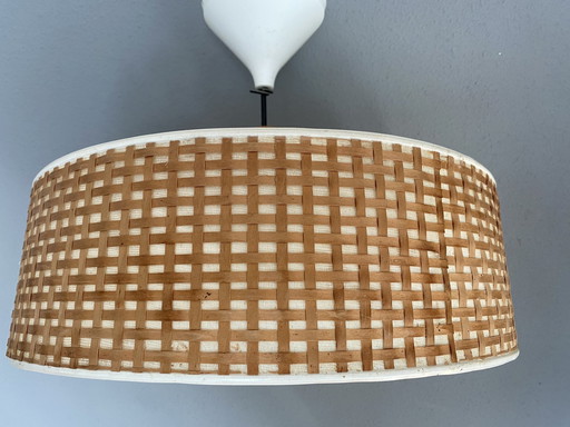 Vintage Dänische Hängeleuchte Rattan Stoff