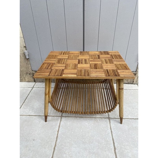 Vintage Couchtisch aus gespaltenem Bambus und Rattan, 1960