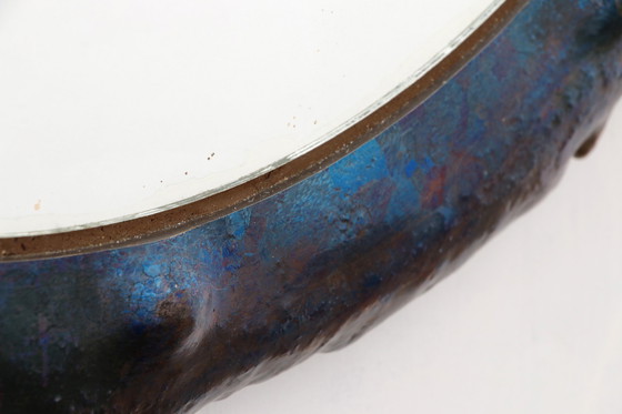 Image 1 of Brutalistischer, robuster Wandspiegel mit Emaille auf Metall aus den 1970er Jahren.