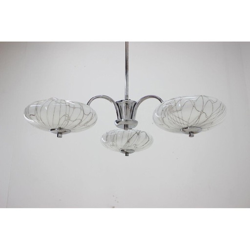 Vintage Art Deco Kronleuchter aus Chrom und Glas "Napako", Tschechoslowakei 1930