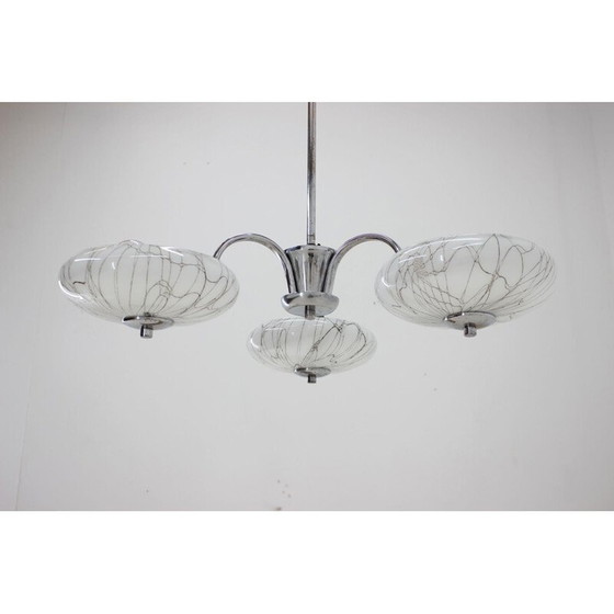 Image 1 of Vintage Art Deco Kronleuchter aus Chrom und Glas "Napako", Tschechoslowakei 1930