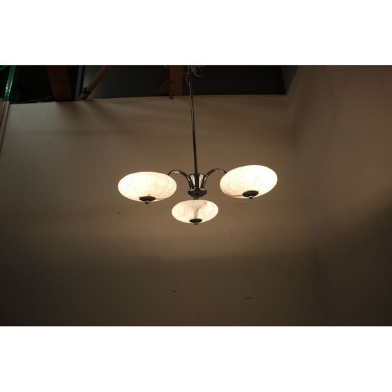 Image 1 of Vintage Art Deco Kronleuchter aus Chrom und Glas "Napako", Tschechoslowakei 1930