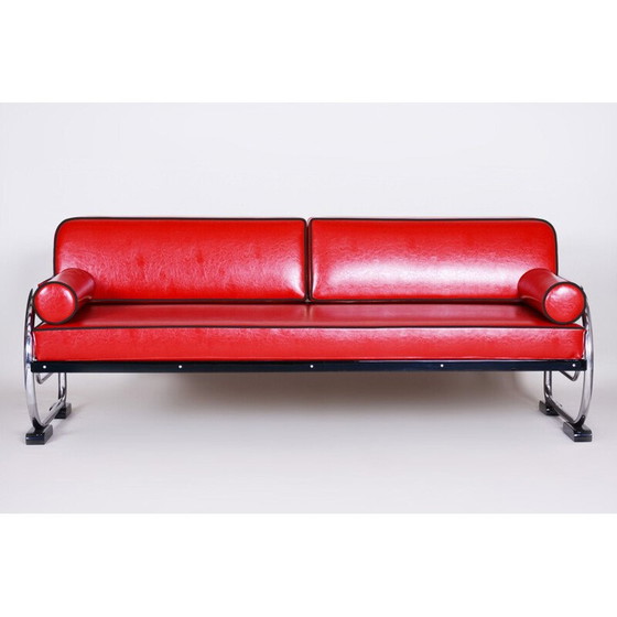 Image 1 of Rotes Vintage-Ledersofa von Slezak Fabriken, 1930
