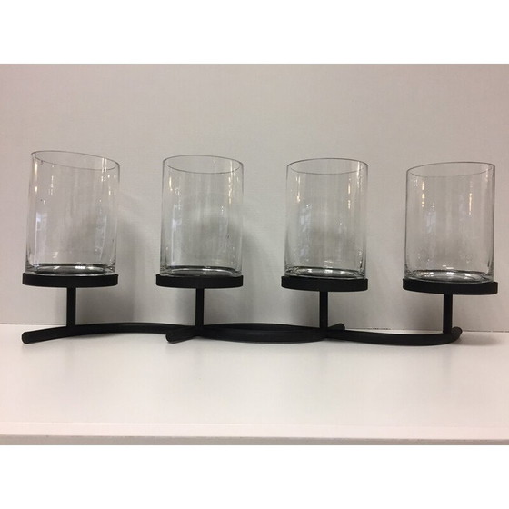 Image 1 of Vintage Kerzenständer aus geschwärztem Metall und Glas mit 4 Lichtern