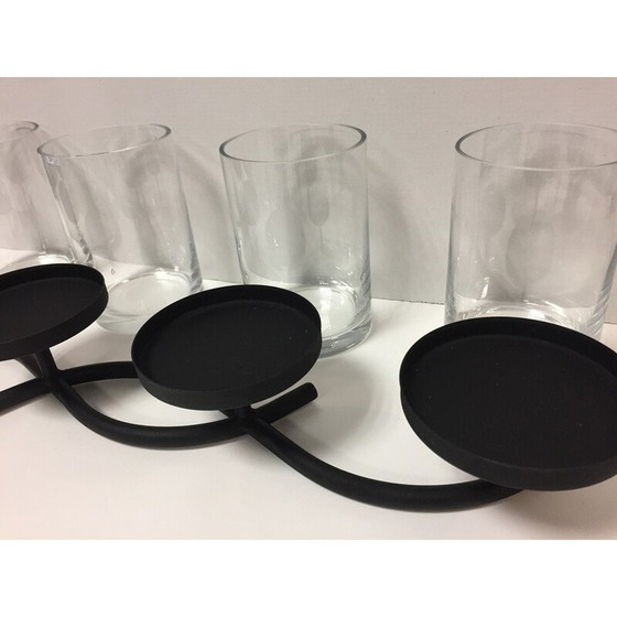Image 1 of Vintage Kerzenständer aus geschwärztem Metall und Glas mit 4 Lichtern