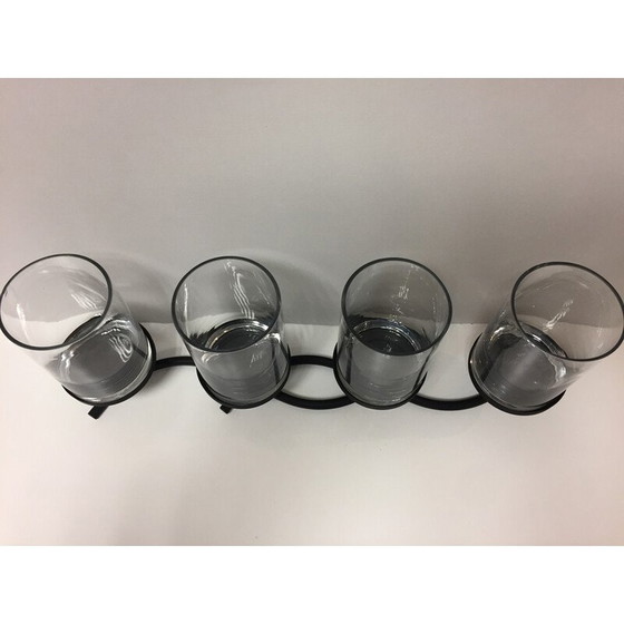 Image 1 of Vintage Kerzenständer aus geschwärztem Metall und Glas mit 4 Lichtern