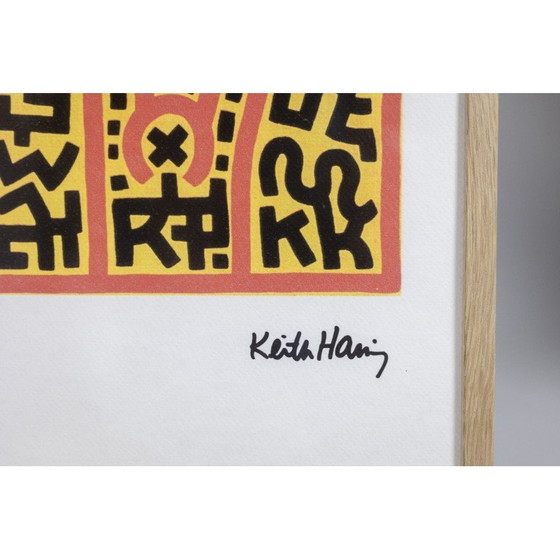 Image 1 of Siebdruck in blondem Eichenrahmen von Keith Haring, 1990