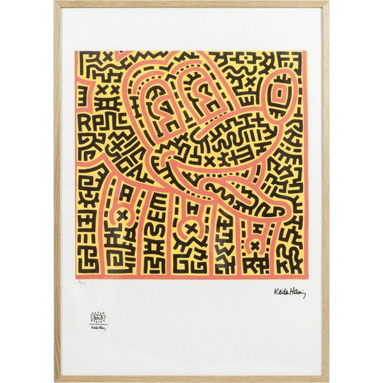 Image 1 of Siebdruck in blondem Eichenrahmen von Keith Haring, 1990