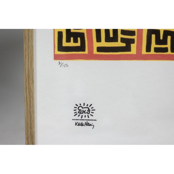 Image 1 of Siebdruck in blondem Eichenrahmen von Keith Haring, 1990