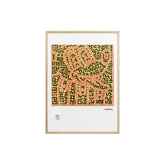 Image 1 of Siebdruck in blondem Eichenrahmen von Keith Haring, 1990