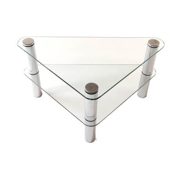 Image 1 of Italienischer dreieckiger Couchtisch aus Glas und Chrom, 1970er Jahre