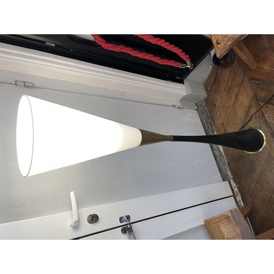 Image 1 of Vintage "Diabolo" Bodenlampe aus Holz und Messing, 1960