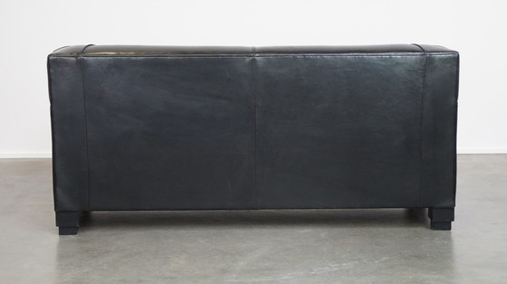 Image 1 of Schwarzes Schafsleder Art Deco 2.5-Sitzer Design Sofa