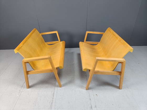 Image 1 of Mid Century Sperrholz Bänke in der Art von Alvar Aalto, 1960 - Satz von 2