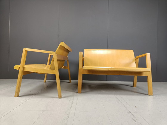 Image 1 of Mid Century Sperrholz Bänke in der Art von Alvar Aalto, 1960 - Satz von 2