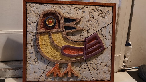 Vogel Keramik Wandskulptur