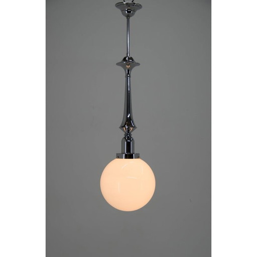 Vintage Art Deco Hängeleuchte aus Chrom und Opalglas, 1930